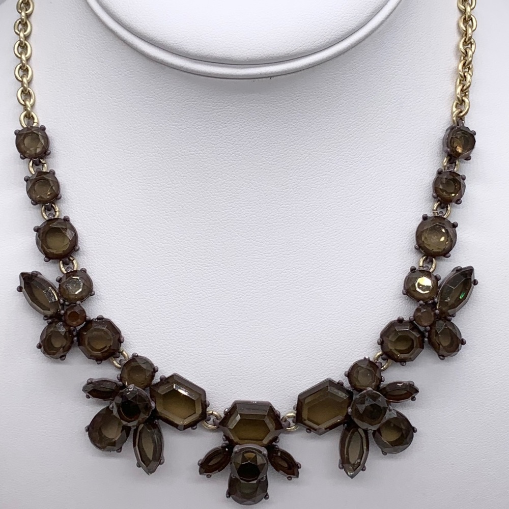 J. Crew Brown Taupe Clusters Gold Necklace